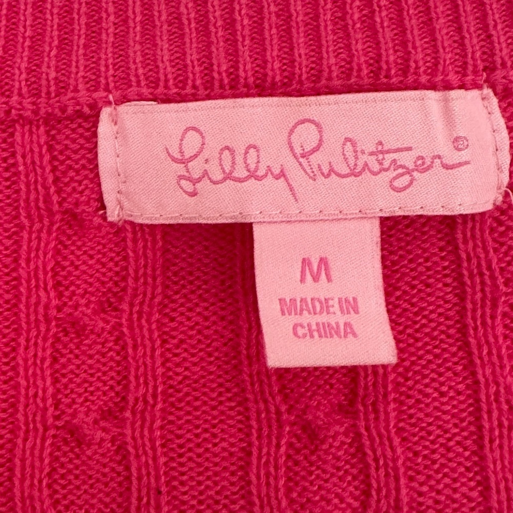 Lilly Pulitzer Pink 3/4 Sleeve Cardigan Cable Knit Cotton Stretch Classic Preppy - Picture 3 of 5